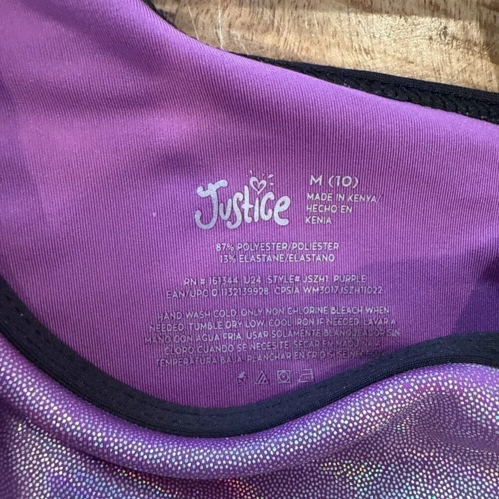 Justice Girls Leotard Size 10 Shimmer Design Purple Shorts Sparkle Gymnastics